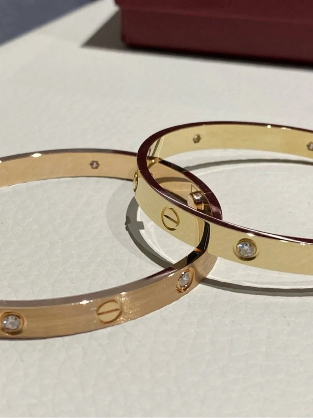 Gold and Rose Gold Cubic Zirconia Screw Motif Bangle Bracelet Set
